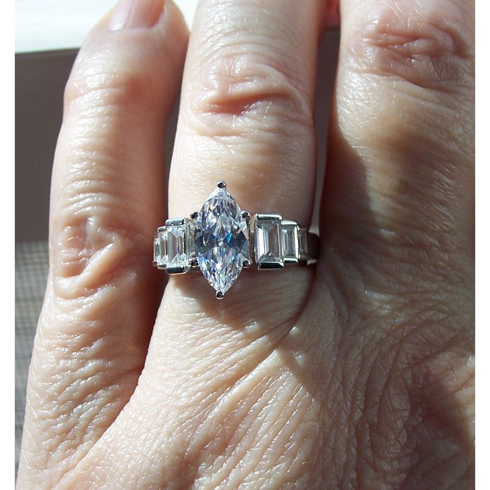 925 STERLING SILVER Marquise & Baguette Cubic Zirconia Ring - Picture 7 of 16